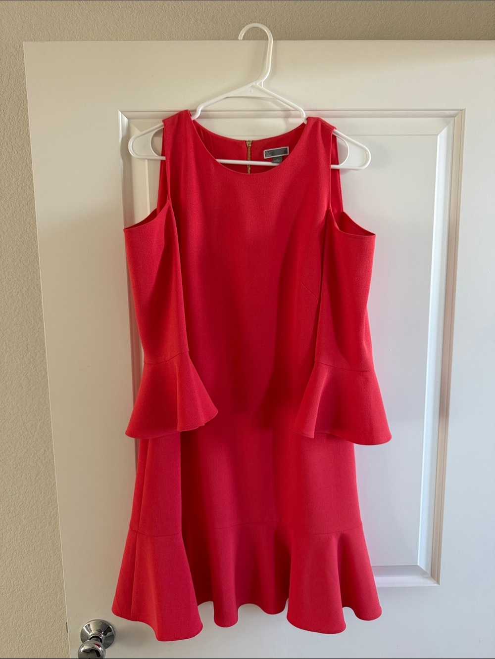 Chloe Hot Pink Cold-Shoulder Ruffle Midi Dress